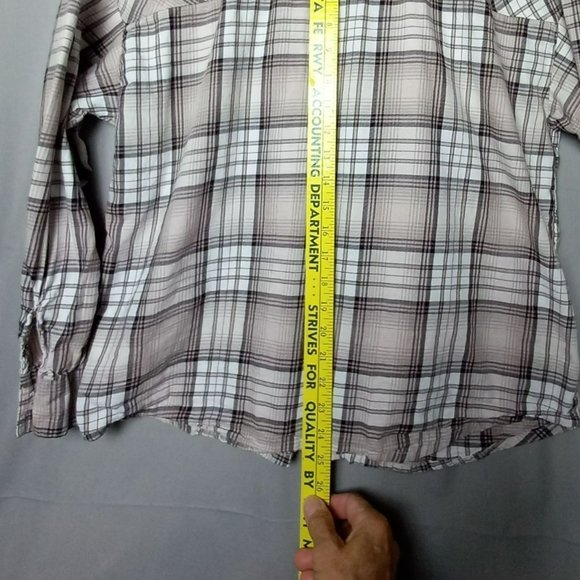 H&M Divided Plaid Long Sleeve 100% Soft Cotton Button Up‎ Beige Brown Collar XS - Picture 5 of 12